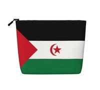 Organizador versátil de artículos de tocador con la bandera del Sáhara Occidental: bolsa de maquillaje de cáñamo falso, bolsa de aseo de viaje, bolsa de accesorios de maquillaje, color negro, talla