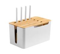 organizadora de cables de doble capa con tapa de madera | Organizador de alambre de diseño de doble capa a prueba de polvo para escritorio, TV, ordenador, tira de corriente, estación de carga