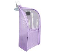 organizadora plegable y colgante | de maquillaje transparente para cepillo de dientes, pasta de dientes, limpiador facial, loción - para hotel, dormitorio y, morado, Siehe Beschreibung