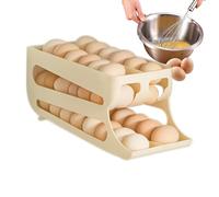 Organizadores de huevos para frigorífico,Contenedor de huevos para frigorífico,Dispensador de huevos para frigorífico de 3 niveles y doble | Cartones de huevos de nevera con ruedas automáticas para co
