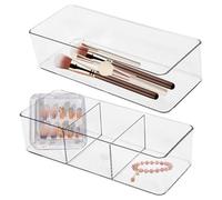 Organizadores de maquillaje, 2pcs Caja de almacenamiento de maquillaje de plástico transparente de 9x4x2 pulgadas con tapa y compartimento, cajones de almacenamiento apilables para cajones, tocador