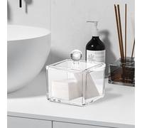 Organizadores y almacenamiento de baño, hisopos de algodón, bolas, almohadillas, púas de hilo dental, juego de tarros de boticario de plástico transparente, accesorios esenciales de baño, organizador