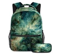 Organízate con este juego de 2 mochilas escolares para niños, mochila con estuche para lápices, para niños, niñas y adolescentes, galaxia verde, multicolor, B：29.4x20x40cm P：19x7.5x3.8cm, Mochilas de
