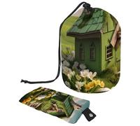 Organízate con estilo: bolsa de maquillaje grande para mujer, ideal para viajes y hogar, casa cruzada verde de Pascua, multicolor, 9.9x6.9in/25.2x17.6cm;6x3.5in/15.2x8.8cm