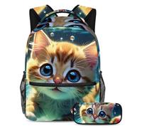 Organízate con nuestro juego de 2 mochilas escolares para niños, niñas y adolescentes, adorable gato nada bajo el agua, Multicolor#04, B：29.4x20x40cm P：19x7.5x3.8cm, Mochilas de día