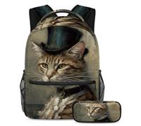 Organízate con nuestro juego de 2 mochilas escolares para niños, niñas y adolescentes, patrón de gato vintage, Multicolor#04, B：29.4x20x40cm P：19x7.5x3.8cm, Mochilas de día