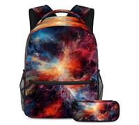 Organízate con nuestro juego de bolsa de viaje para libros, mochila y estuche para estudiantes, galaxia roja, multicolor, B：29.4x20x40cm P：19x7.5x3.8cm, Mochilas daypack
