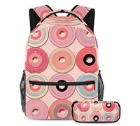 Organízate para la escuela, juego de 2 mochilas escolares para niños, niñas y adolescentes, bolsa de viaje de moda, patrón de discos rosas, multicolor, B：29.4x20x40cm P：19x7.5x3.8cm, Mochilas de día