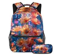 Organízate y a la moda con este juego de mochila y estuche, perfecto para estudiantes, flor de cristal, multicolor, B：29.4x20x40cm P：19x7.5x3.8cm, Mochilas de día