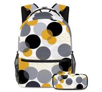 Organízate y a la moda con este juego de mochila y estuche, perfecto para estudiantes, geométrico circular dorado y plateado, multicolor, B：29.4x20x40cm P：19x7.5x3.8cm, Mochilas de día