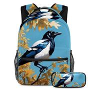 Organízate y a la moda con este juego de mochila y estuche, perfecto para estudiantes, linda urraca, multicolor, B：29.4x20x40cm P：19x7.5x3.8cm, Mochilas de día