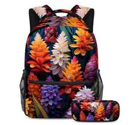 Organízate y prepárate para el éxito con nuestro juego de 2 mochilas escolares, mochila de gran capacidad y estuche para lápices para niños, niñas y adolescentes, hermosas flores, multicolor,