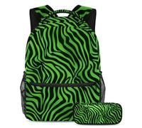 Organízate y prepárate para el éxito con nuestro juego de 2 mochilas escolares, mochila de gran capacidad y estuche para niños, niñas y adolescentes, rayas verdes de cebra, multicolor, B：29.4x20x40cm\