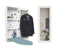 Organizedlife 1 Set Armario para tabla de planchar en la pared con almacenamiento, de planchado incorporado, tabla de planchar colgante para lavandería y espejo