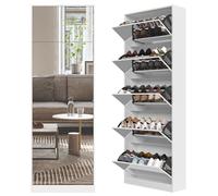 Organizedlife Shoe Storage Cabinet with 185cm Full Length Mirror, 30 Pairs & 5 Flip Drawer, Free Standing Shoe Rack Cabinet, Narrow Shoes Organizer for Front Door, Entryway