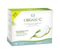 Organyc Almohadillas femeninas 100% algodón orgánico certificado, flujo más pesado, súper absorción, 28 unidades