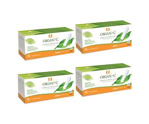 Organyc, Tampones de Algodón Certificado 100% Biológico para Sangrado Muy Abundante - 4 paquetes x 16 unidades (Total 64 unidades)