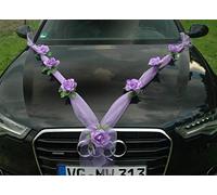 Organza M Auto-Schmuck Decoración de Tela de Organza con Rosas para Coche, para Pareja de Novios, Guirnalda Decorativa para Bodas (Morado/Violeta)
