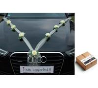 Organza M Auto-Schmuck Decoración de Tela de Organza con Rosas para Coche, para Pareja de Novios, Guirnalda Decorativa para Bodas (crudo2/crudo)