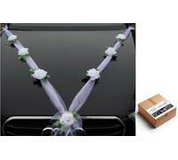 Organza M Auto-Schmuck Decoración de Tela de Organza con Rosas para Coche, para Pareja de Novios, Guirnalda Decorativa para Bodas (Blanco Puro/Blanco)