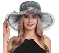 Organza Wedding Hats for Women Flower Veil Fascinators Hat Ladies Elegant Wide Brim Royal Ascot Sun Hat Women's Cocktail Tea Bridal Party Church Cloche Bowler Hats Race Derby Cap