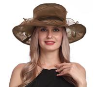 Organza Wedding Hats for Women Flower Veil Fascinators Hat Ladies Elegant Wide Brim Royal Ascot Sun Hat Women's Cocktail Tea Bridal Party Church Cloche Bowler Hats Race Derby Cap