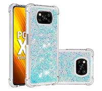 ORGCIUFB Funda con purpurina para Xiaomi Poco X3 NFC, para mujeres y niñas, líquido brillante, de lujo, flotante, arena movediza, transparente, suave, TPU (amor celeste)