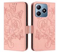 ORGCIUFB Funda para OPPO Realme C63/Realme C61, funda tipo cartera delgada de piel sintética con tapa para teléfono, funda protectora a prueba de golpes con tarjeteros+correa de muñeca (rosa)