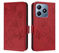 ORGCIUFB Funda para OPPO Realme C63/Realme C61, funda tipo cartera delgada de piel sintética con tapa para teléfono, funda protectora a prueba de golpes con tarjeteros+correa de muñeca (rojo)
