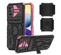 ORGCIUFB Soporte para teléfono Xiaomi POCO M3 PRO 5G, pulsera deportiva giratoria de 360° y desmontable, protección de grado militar, resistente a los golpes, color rosa
