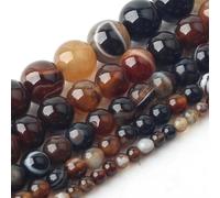 ORGEFY Cuentas de ágata Azul con Rayas de Piedra, Cuentas Redondas de calcedonia de 4, 6, 8, 10 y 12 mm para Hacer Joyas, Pulseras de Bricolaje, café, 6 mm, Aproximadamente 61 Piezas