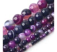 ORGEFY Cuentas de ágata Azul con Rayas de Piedra, Cuentas Redondas de calcedonia de 4, 6, 8, 10 y 12 mm para Hacer Joyas, Pulseras de Bricolaje, Color Morado, 6 mm, Aproximadamente 61 Piezas