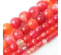 ORGEFY Cuentas de ágata Azul con Rayas de Piedra, Cuentas Redondas de calcedonia de 4, 6, 8, 10 y 12 mm para Hacer Joyas, Pulseras de Bricolaje, Color Rojo, 6 mm, Aproximadamente 61 Piezas