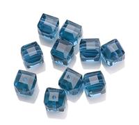 ORGEFY Perles carrées en verre Bleues de 2/3/4/6/8/10 mm, 20 pièces, pour la Fabrication de Bijoux et d'accessoires de Couture, Trou Bleu de 10 mm