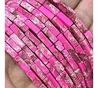 ORGEFY Perles d'espacement cylindriques carrées en Pierre, 4 x 13 m, pour la Fabrication de Bijoux, Bracelets, breloques, Accessoires, 38 cm, Rose Rouge, 19 cm, 14 à 15 pièces