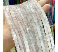 ORGEFY Perles d'espacement cylindriques carrées en Pierre, 4 x 13 m, pour la Fabrication de Bijoux, Bracelets, breloques, Accessoires, 38 cm, Quartz Rose, 19 cm, 14 à 15 pièces