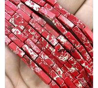 ORGEFY Perles d'espacement cylindriques carrées en Pierre, 4 x 13 m, pour la Fabrication de Bijoux, Bracelets, breloques, Accessoires, 38 cm, Rouge, 28 à 29 pièces