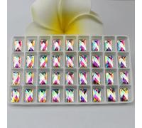ORGEFY Strass rectangulaires à coudre, toutes Tailles 3250, Cristal à coudre, Dos plat, pour Robe, bricolage, 8 x 14 mm, 36 pièces, Blanc