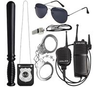 Orgoue 6 Piezas Accesorios de Traje de Policía para Niños, Conjunto Con Walkie Talkies, Esposas, Insignia, Gafas, Silbato, para Carnaval