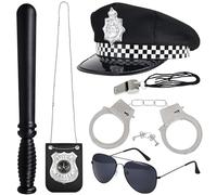 Orgoue 6 Piezas de Policía Accesorios de disfraces, Disfraz de Policía de Niños Niños Policía Juego de Disfraces con Gorra de Policía, Insignia, Esposas para Carnaval