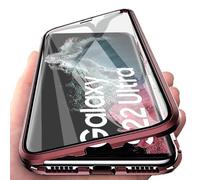 Orgsty Funda para Samsung Galaxy S22 Ultra 5G, Absorción Magnética Cubierta Vidrio Frontal y Posterior Case Marco Metal Súper Delgada Protección de 360 Grados Funda, Burgundy