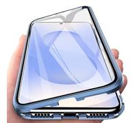 Orgsty Funda para Samsung Galaxy S25, Absorción Magnética Cubierta Vidrio Frontal y Posterior Case Marco Metal Súper Delgada Protección de 360 Grados Funda, Azul