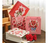 ORGSUMMER Paquete de 4 bolsas de regalo para el día de San Valentín con asas, pintura al óleo, serie Rose, bolsas de regalo de papel para regalo de San Valentín, boda, novia, novio, esposa, marido