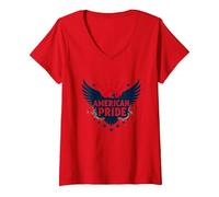 Orgullo Americano: Emblema de águila patriótica para patriotas Camiseta Cuello V, Mujer, Rojo, M