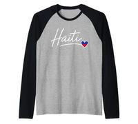 Orgullo de Haití Bandera Haitiana Corazón Amamos Haití Camiseta Manga Raglan