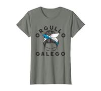 Orgullo Gallego Cinta Bandera Galicia Moño Desordenado Camiseta, Mujer, Verde Militar Jaspeado, XS