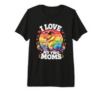 Orgullo Gay I Love My Two Moms Dino LGBTQ Ally Rainbow Camiseta Premium