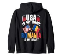 Orgullo rumano Americano Estados Unidos es mi hogar Rumania Mi corazón Sudadera con Capucha
