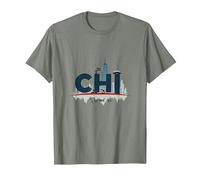 Orgullo Urbano de Chi Town Skyline para los Amantes de la Ciudad Camiseta, Hombre, Verde Militar Jaspeado, XXL