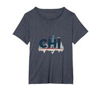 Orgullo Urbano de Chi Town Skyline para los Amantes de la Ciudad Camiseta, Mujer Tallas Grandes, Azul Jaspeado, 3XL Grande
